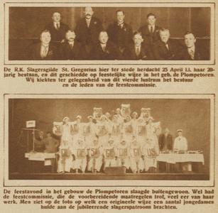 871194 Collage van 2 foto's betreffende de viering van het 20-jarig bestaan van het R.K. Slagersgilde 'St. Gregorius' ...